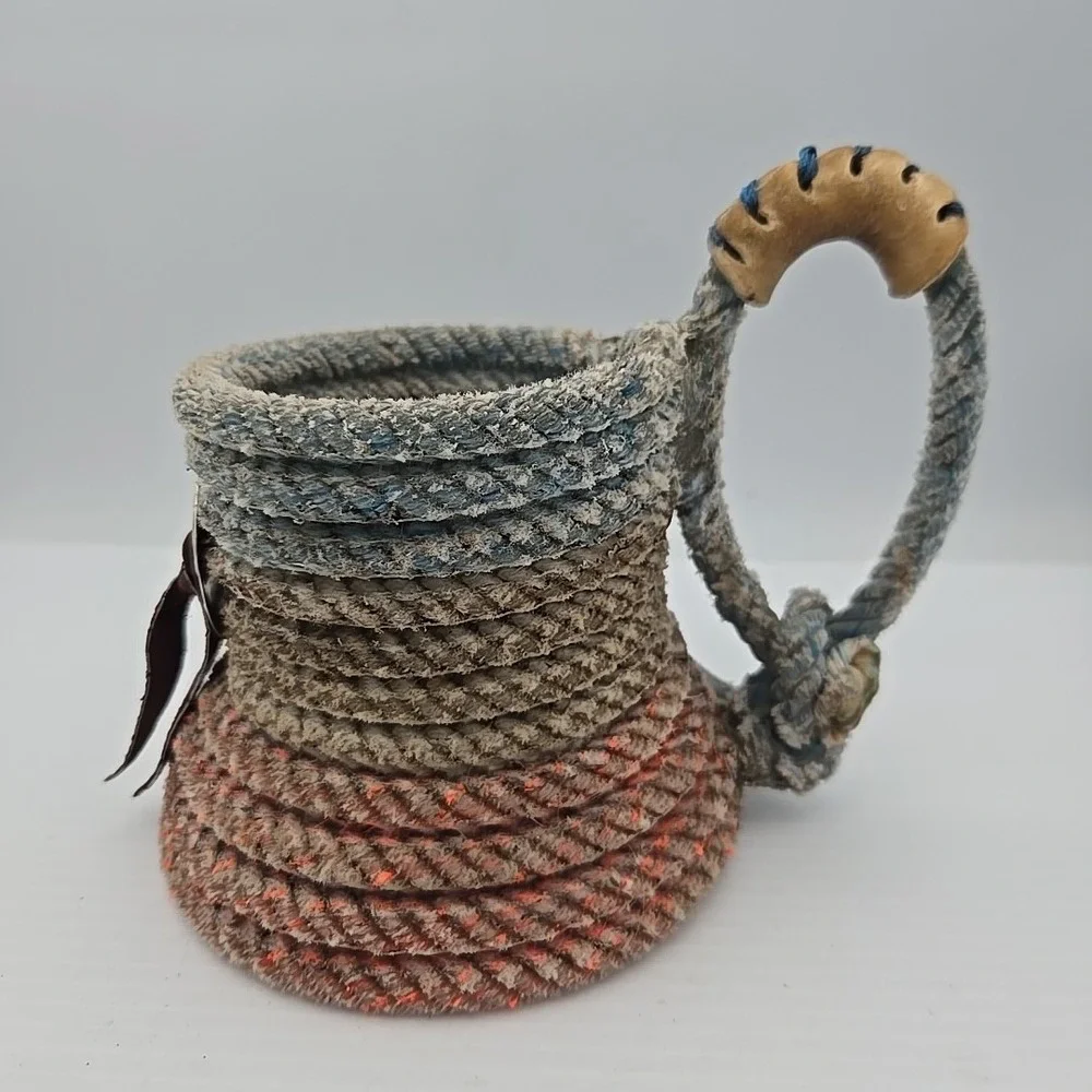 Rustic Rope‎ Wrapped Glass Mug Nautical Style Candle Holder Decor